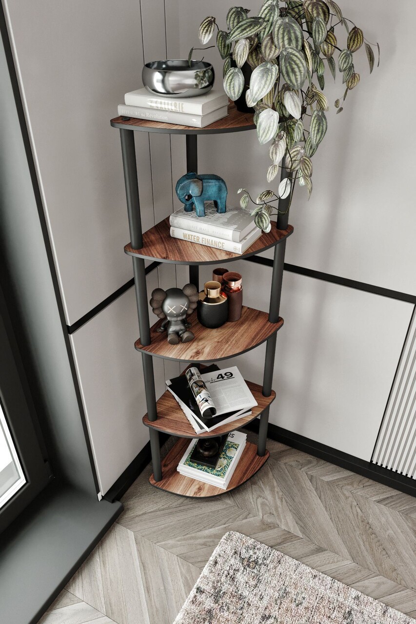 Corp biblioteca, Hanah Home, Bookcase 5 Corner, 34x139x34 cm, Maro - imagine 5